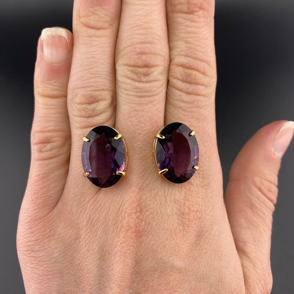 Reconstituted Amethyst Classic Large Oval 18k Gold Plated Earrings